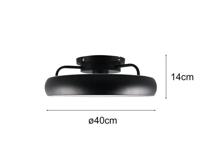 Moderne LED Deckenleuchte MUONIO Schwarz mit Ventilator und Fernbedienung Ø 40cm
