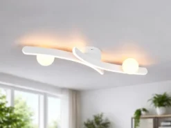 Moderne LED Deckenleuchte NAPOLI Weiß, dimmbar mit 2 Glaskugeln, Breite 70cm