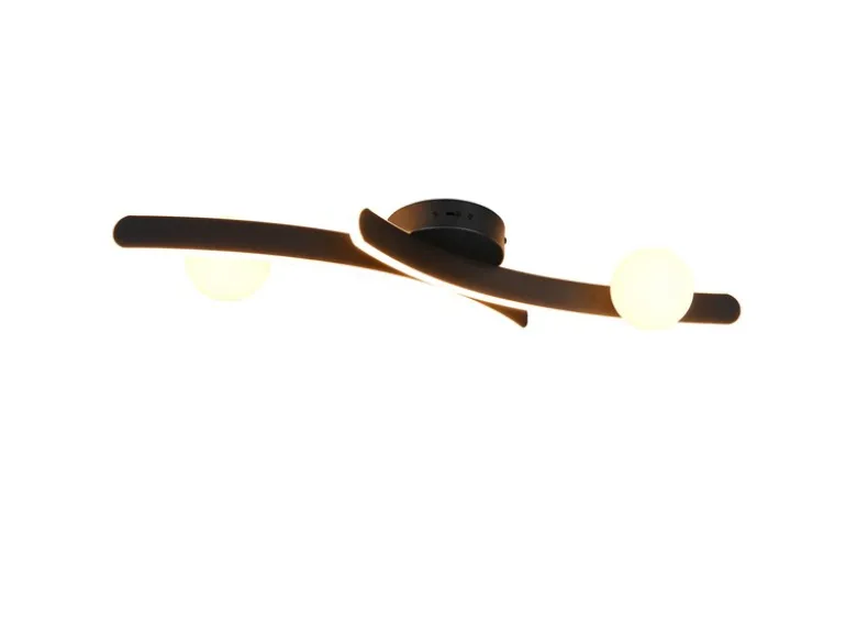 Moderne LED Deckenleuchte NAPOLI Schwarz, dimmbar mit 2 Glaskugeln, Breite 70cm