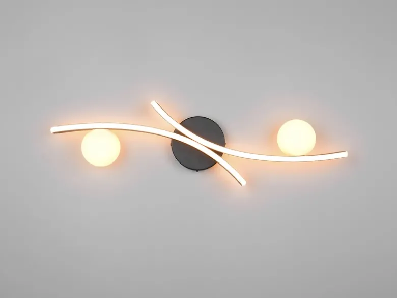 Moderne LED Deckenleuchte NAPOLI Schwarz, dimmbar mit 2 Glaskugeln, Breite 70cm