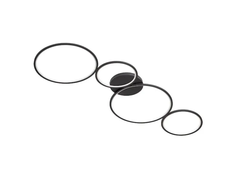 Moderne LED Deckenleuchte RONDO dimmbar & flach Ringe Schwarz, Breite 97cm