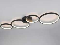 Moderne LED Deckenleuchte RONDO dimmbar & flach Ringe Schwarz, Breite 97cm
