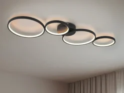 Moderne LED Deckenleuchte RONDO dimmbar & flach Ringe Schwarz, Breite 97cm