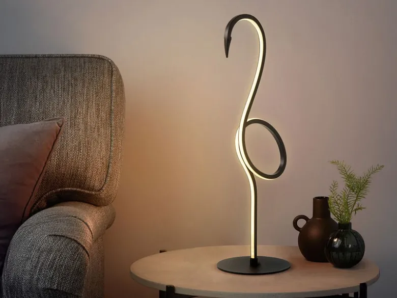 Moderne LED Deko Tischlampe FLAMINGO Schwarz, Höhe 50cm