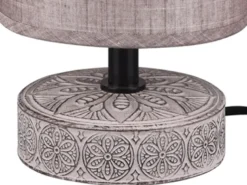 Moderne LED Keramik Tischleuchte Stofflampenschirm in Braun, Höhe 20cm