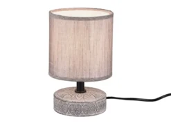 Moderne LED Keramik Tischleuchte Stofflampenschirm in Braun, Höhe 20cm