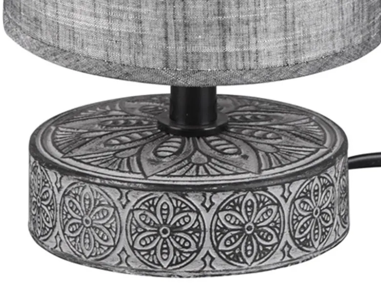 Moderne LED Keramik Tischleuchte Stofflampenschirm in Grau, Höhe 20cm