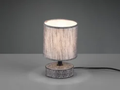 Moderne LED Keramik Tischleuchte Stofflampenschirm in Grau, Höhe 20cm