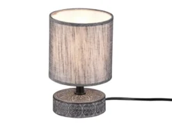 Moderne LED Keramik Tischleuchte Stofflampenschirm in Grau, Höhe 20cm