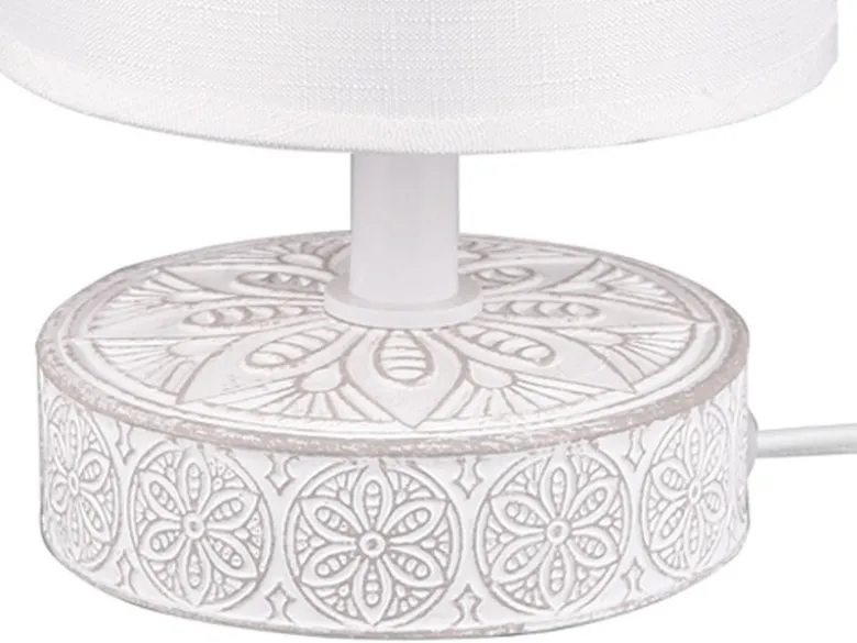 Moderne LED Keramik Tischleuchte Stofflampenschirm in Weiß, Höhe 20cm
