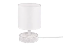 Moderne LED Keramik Tischleuchte Stofflampenschirm in Weiß, Höhe 20cm
