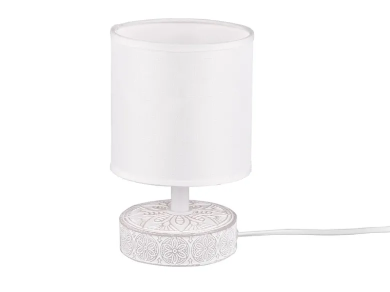 Moderne LED Keramik Tischleuchte Stofflampenschirm in Weiß, Höhe 20cm