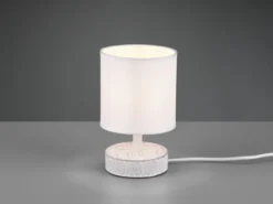 Moderne LED Keramik Tischleuchte Stofflampenschirm in Weiß, Höhe 20cm