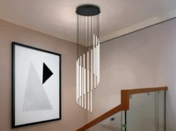 Moderne LED Pendelleuchte BAXTER dimmbar, extra lang, Schwarz, Höhe 220cm