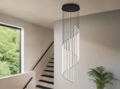 Moderne LED Pendelleuchte BAXTER dimmbar, extra lang, Schwarz, Höhe 220cm