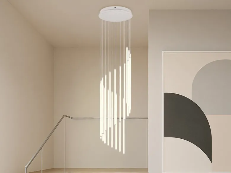 Moderne LED Pendelleuchte BAXTER dimmbar, extra lang, Hellgrau, Höhe 220cm
