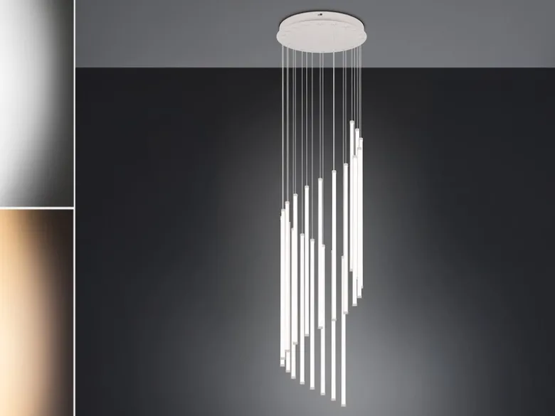 Moderne LED Pendelleuchte BAXTER dimmbar, extra lang, Hellgrau, Höhe 220cm