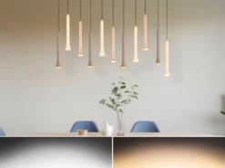 Moderne LED Pendelleuchte FIATO dimmbar 11-flammig mehrfarbig, Breite 115cm