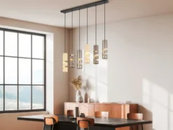 Moderne LED Pendelleuchte 6-flammig aus Metall in Coffee Tönen, B:100cm