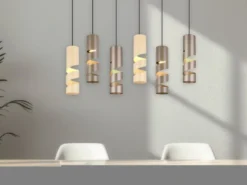 Moderne LED Pendelleuchte 6-flammig aus Metall in Coffee Tönen, B:100cm