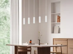 Moderne LED Pendelleuchte 5-flammig aus Metall Weiß, Breite 85cm