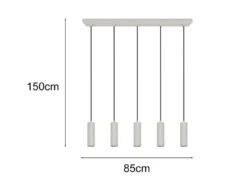 Moderne LED Pendelleuchte 5-flammig aus Metall Hellgrau, Breite 85cm
