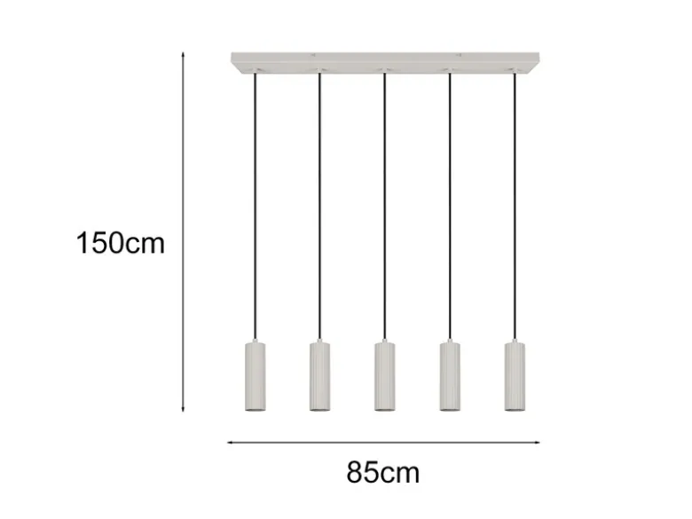 Moderne LED Pendelleuchte 5-flammig aus Metall Hellgrau, Breite 85cm