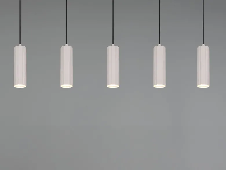 Moderne LED Pendelleuchte 5-flammig aus Metall Hellgrau, Breite 85cm