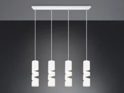 Moderne LED Pendelleuchte 4-flammig aus Metall in Weiß, Breite 80cm