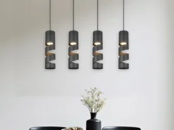 Moderne LED Pendelleuchte 4-flammig aus Metall in Schwarz, Breite 80cm