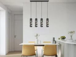 Moderne LED Pendelleuchte 4-flammig aus Metall in Schwarz, Breite 80cm