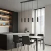 Moderne LED Pendelleuchte 5-flammig aus Metall Schwarz, Breite 85cm