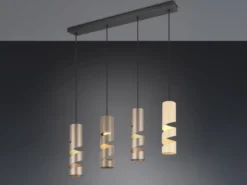 Moderne LED Pendelleuchte 4-flammig aus Metall in Coffee Tönen, B: 80cm