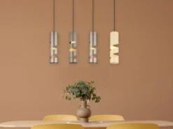Moderne LED Pendelleuchte 4-flammig aus Metall in Coffee Tönen, B: 80cm
