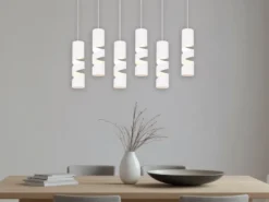Moderne LED Pendelleuchte 6-flammig aus Metall in Weiß, B:100cm