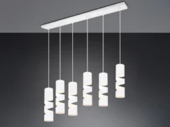 Moderne LED Pendelleuchte 6-flammig aus Metall in Weiß, B:100cm