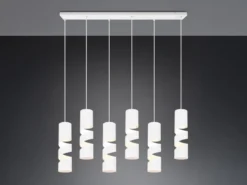 Moderne LED Pendelleuchte 6-flammig aus Metall in Weiß, B:100cm
