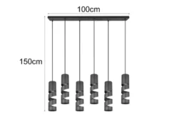 Moderne LED Pendelleuchte 6-flammig aus Metall in Schwarz, B:100cm