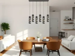 Moderne LED Pendelleuchte 6-flammig aus Metall in Schwarz, B:100cm