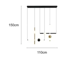 Moderne LED Pendelleuchte MELITA dimmbar, Metall Schwarz Gold, Breite 110cm