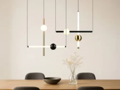 Moderne LED Pendelleuchte MELITA dimmbar, Metall Schwarz Gold, Breite 110cm