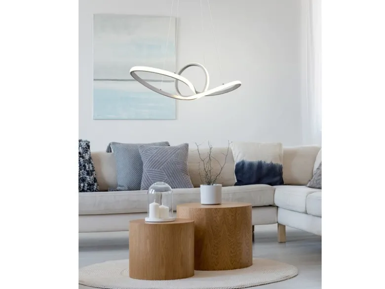Moderne LED Pendelleuchte SANSA dimmbar, Weiß geschwungen, Breite 80cm