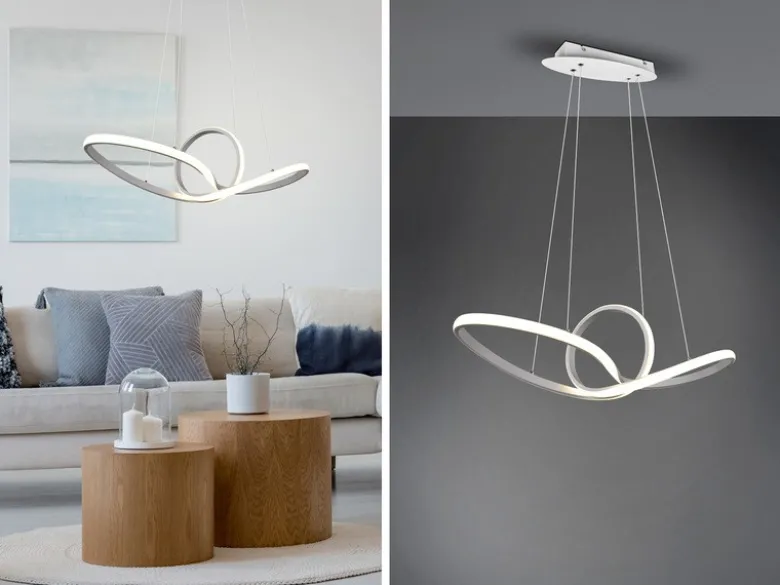 Moderne LED Pendelleuchte SANSA dimmbar, Weiß geschwungen, Breite 80cm