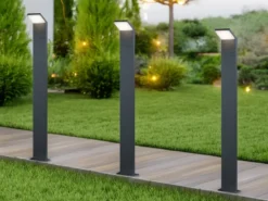 Moderne LED Pfostenleuchte aus ALU 3er SET in anthrazit, IP54, Höhe 100 cm