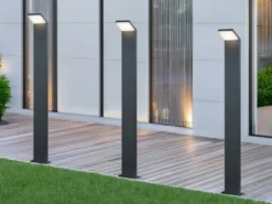 Moderne LED Pfostenleuchte aus ALU 3er SET in anthrazit, IP54, Höhe 100 cm