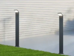 Moderne LED Pfostenleuchte 2er SET aus ALU in anthrazit, IP54, Höhe 100 cm