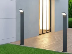 Moderne LED Pfostenleuchte 2er SET aus ALU in anthrazit, IP54, Höhe 100 cm