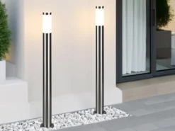 Moderne LED Pollerleuchte aus Edelstahl in Silber, Höhe 80cm