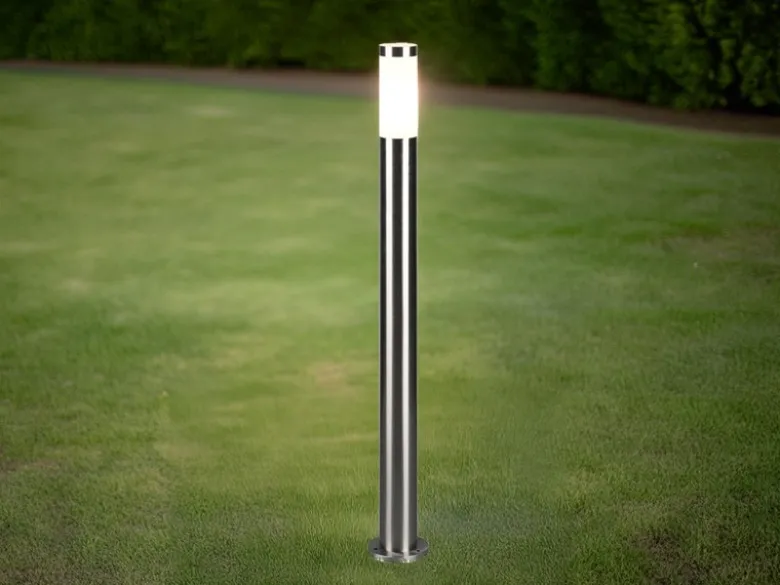 Moderne LED Pollerleuchte aus Edelstahl in Silber, Höhe 80cm