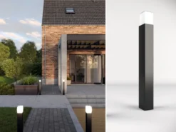 Moderne LED Pollerleuchte aus Aluminium in Schwarz, Höhe 80cm